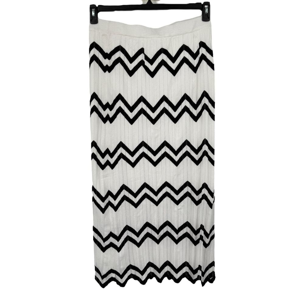 Misook contrast chevron pontelle soft knit maxi skirt ivory blacksize Medium M - Picture 2 of 7